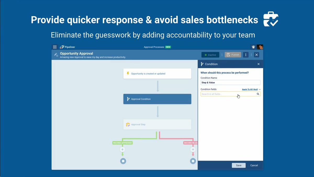 The approval process builder with steps and conditions