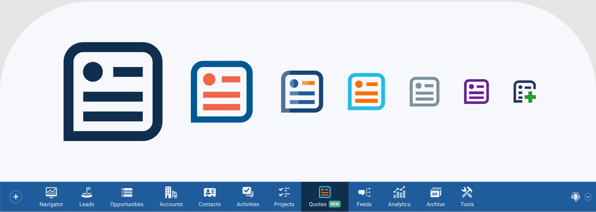 The quote icon in seven sizes and colours, and in the main menu marked New