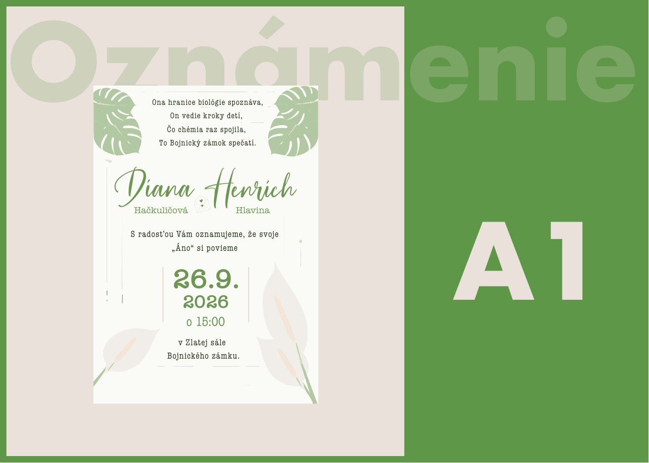 Direction A1: soft leaves around the names