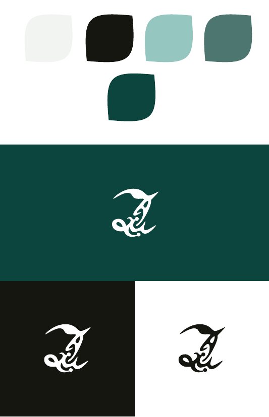 Zazu colour palette and the mark on green, black and white