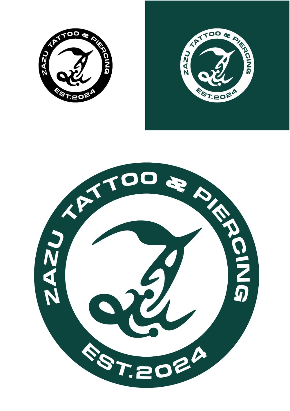 The badge and mark on light and dark backgrounds