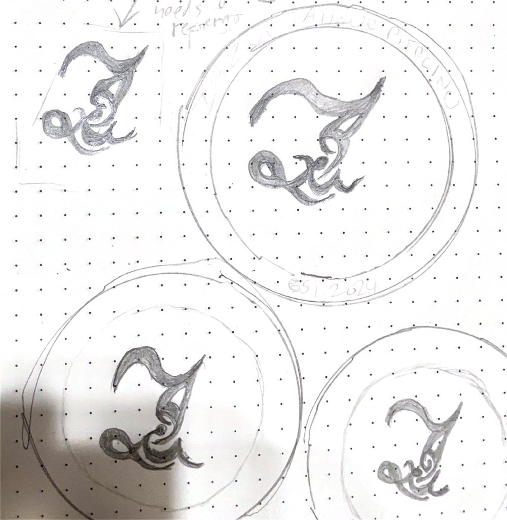Four circled pencil sketches of the Z mark