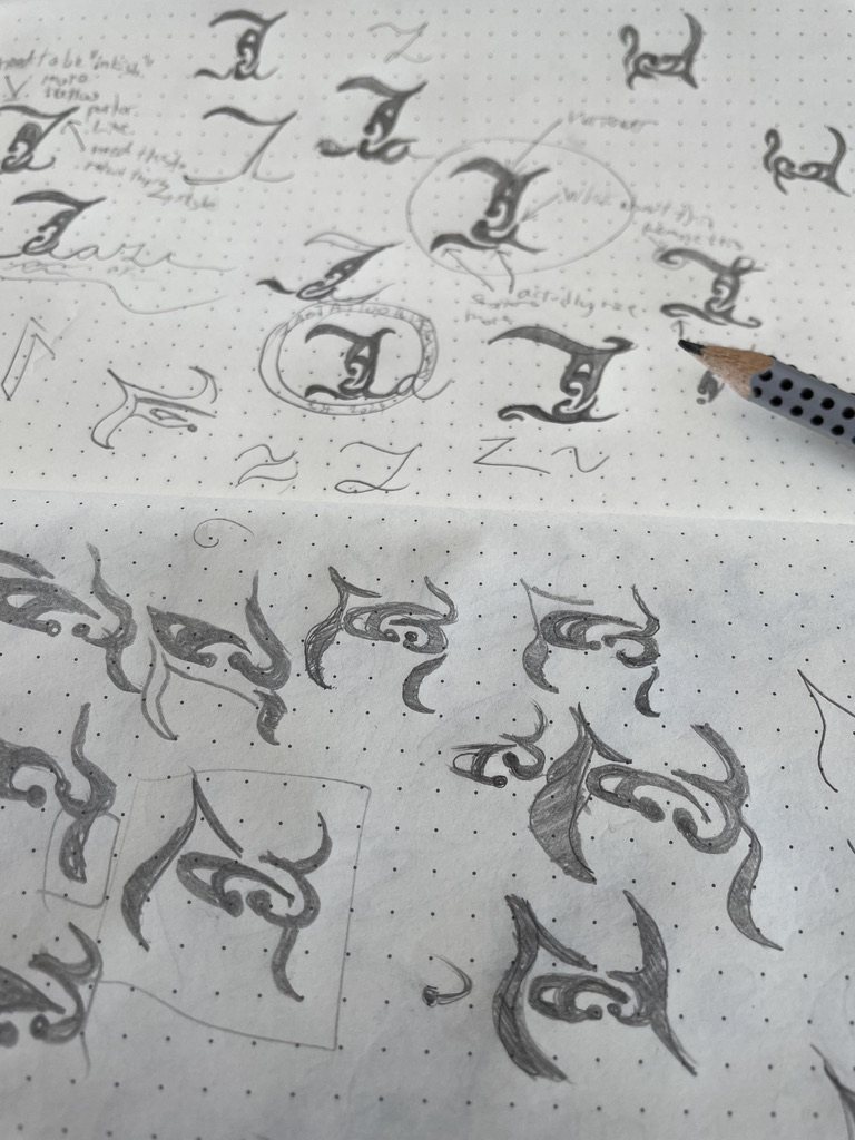 Pencil sketches of the letter Z on dotted paper